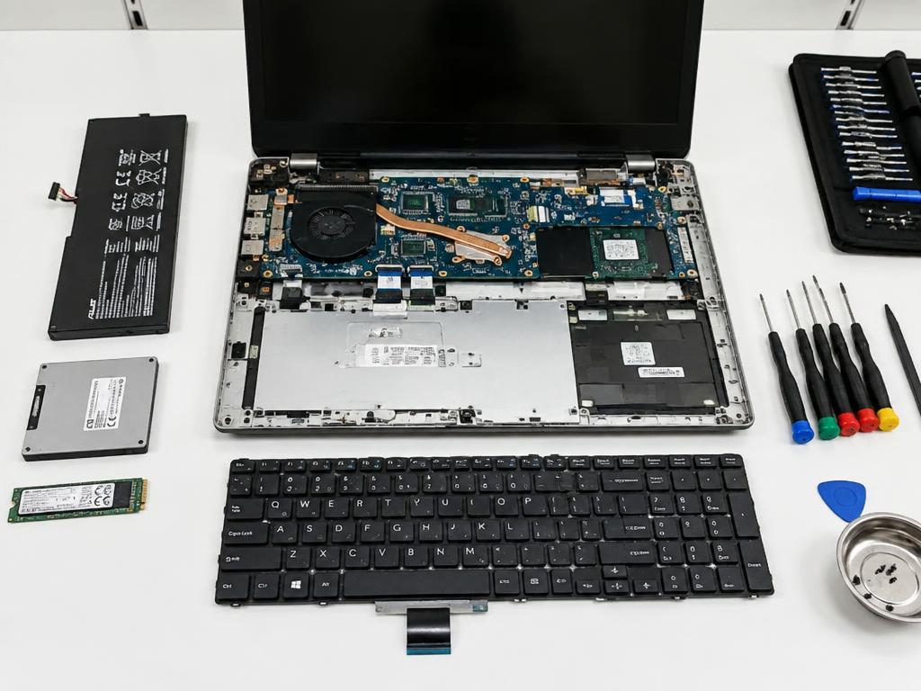 Notebook desmontado para manutenção